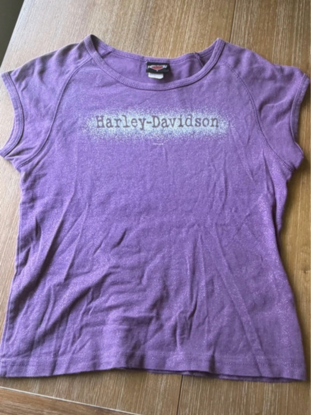 Vintage Y2K Harley-Davidson Women's Purple Glitter Shimmer Graphic Tee (L)